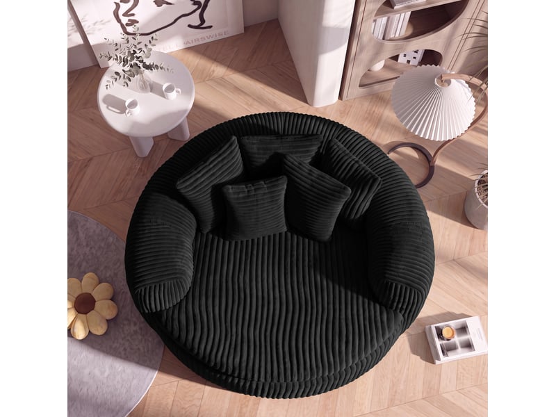  Fauteuil lounge 145x133x59 cm en velours côtelé noir  - Conforama E