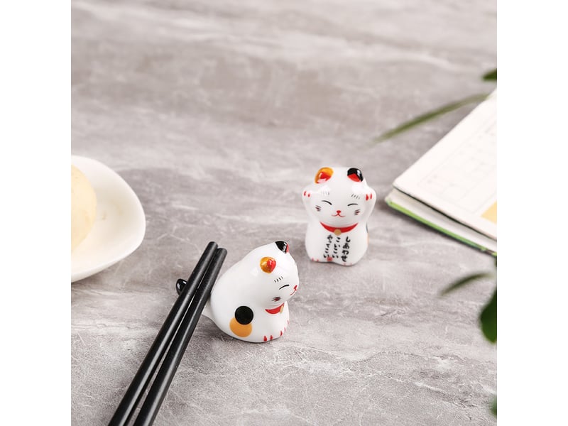 Repose-baguettes en céramique en forme de chat mignon - pour cuillère, couteau, fourchette (chat porte-bonheur 5 pièces) - white - Conforama C