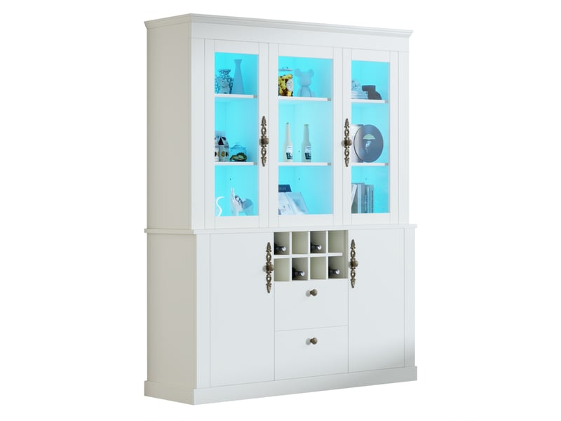 Vitrine 130x37,5x170,5 cm led avec 2 tiroirs panneau de particules blanche  - Conforama A