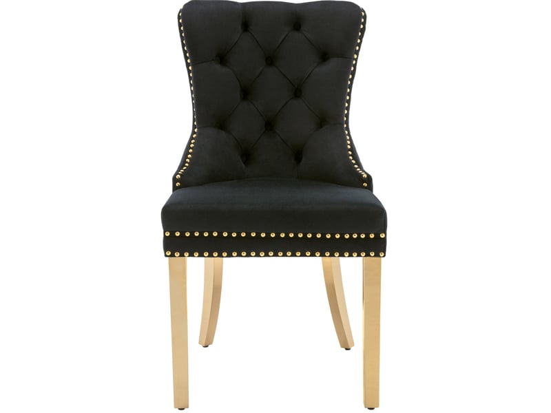  Lot de 6 chaises 50,5x45x95cm avec design unique de poignée de porte, design à clous, pieds en métal, velours, noir  - Conforama E
