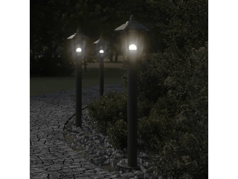  Lampadaires d'extérieur 3 pcs 80 cm acier inoxydable noir 02_0042553  - Conforama B
