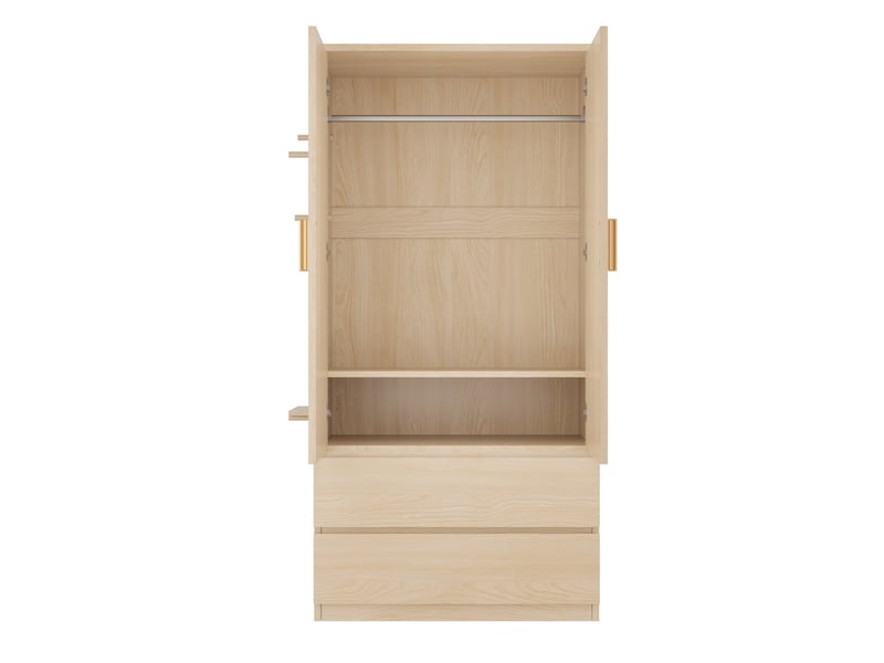 Armoire 2 portes 2 tiroirs 70x50x170 cm, finition bois clair - Conforama D