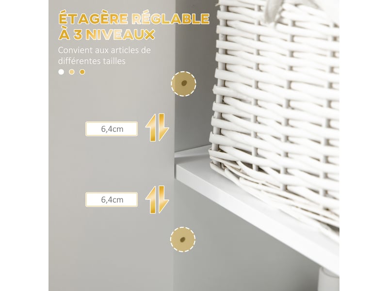  Colonne de salle de bain 2 portes 1 niche mdf et acier blanc et doré 30 x 30 x 170,7 cm  - Conforama E