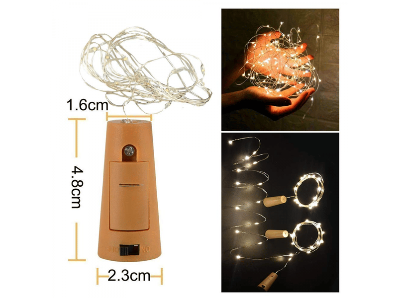  10 pièces 20 led 2m lumières pour bouteilles, blanc chaud, lumière de bouteille de vin, lumières d'ambiance  - Conforama D