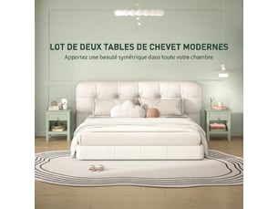 Lot de 2 tables de chevet avec tiroir et compartiment ouvert, vert, 45 x 40 x 55 cm