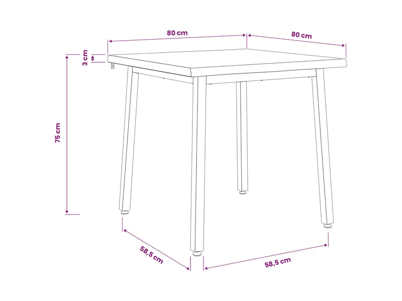 Vidaxl 80 x 80 x 75 cm bois d'acacia massif naturel et noir carré - Conforama C