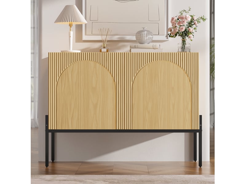 Buffet bas 100x40x75 cm 2 portes design arqué coloris naturel - Conforama B