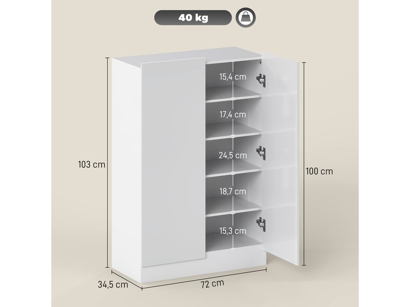 Meuble à chaussures à 5 niveaux pour 20 paires de chaussures, étagères réglables, pour entrée, couloir, blanc - Conforama D