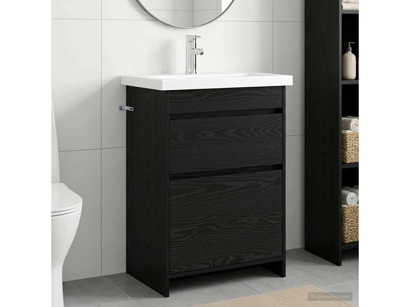  Ensemble de mobilier de salle de bain chêne noir shl6629  - Conforama B