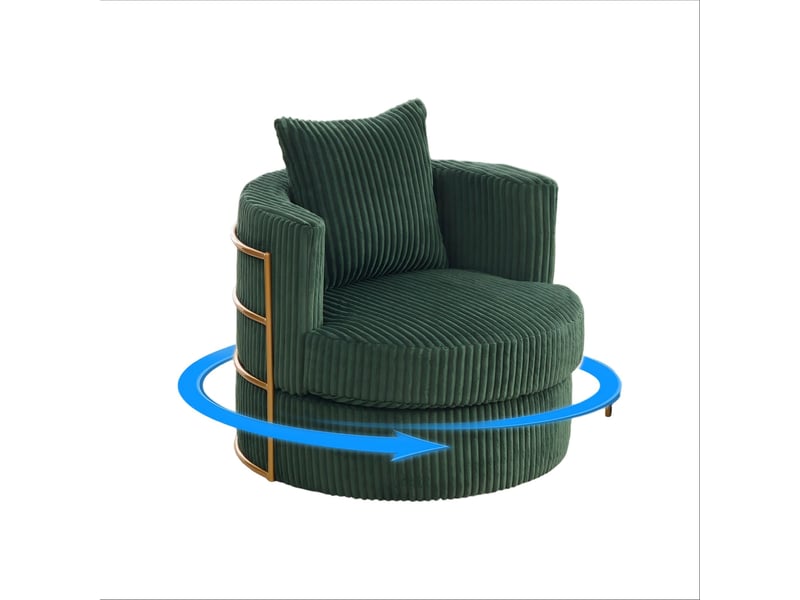  Fauteuil pivotant 360° en velours côtelé vert émeraude, avec rangement  - Conforama A