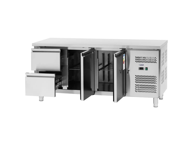  Table réfrigérée professionnel 417 litres 2 x gn 12 + 2 portes 179 x 70 cm acier inoxydable 14_0010036  - Conforama D