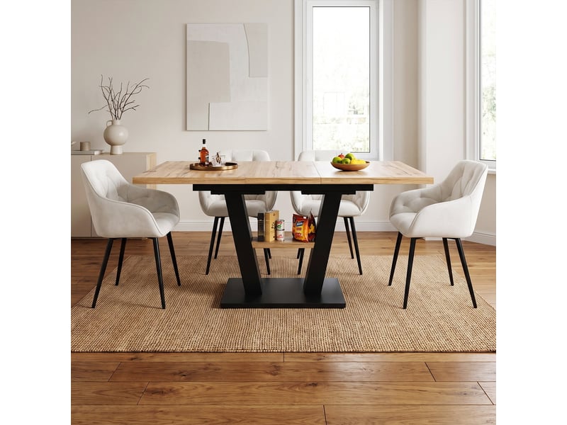  Ensemble table et 6 chaises salle à manger, table extensible 118-157 cm coloris bois, chaises modernes dossier ergonomique assise rembourrée  - Conforama D