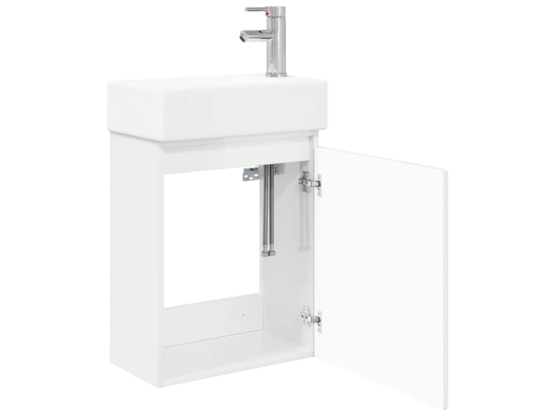 Meuble de rangement salle de bain avec robinet blanc brillant shl3075 - Conforama D