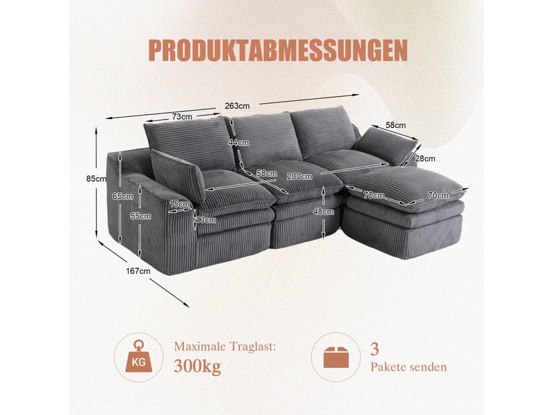  Canapé d'angle réversible fixe 3 places tissu gris canapé compressible - Conforama C