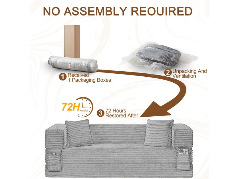  Canapé convertible en mousse avec design carré et confort d’assise, en velours côtelé, vert  - Conforama E