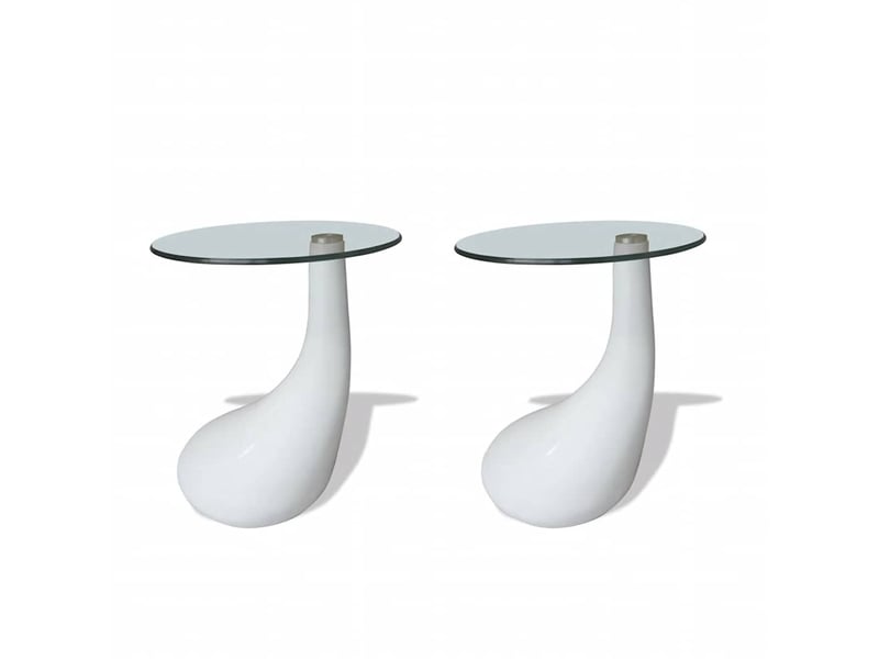  Table basse et dessus de table verre rond blanc brillant 2 pcs - table de salon - table à thé  - Conforama A
