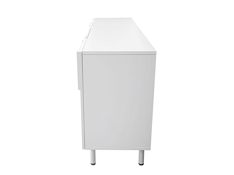 Buffet blanc design géométrique 160x70 cm meuble rangement cuisine mdf portes silencieuses - Conforama R