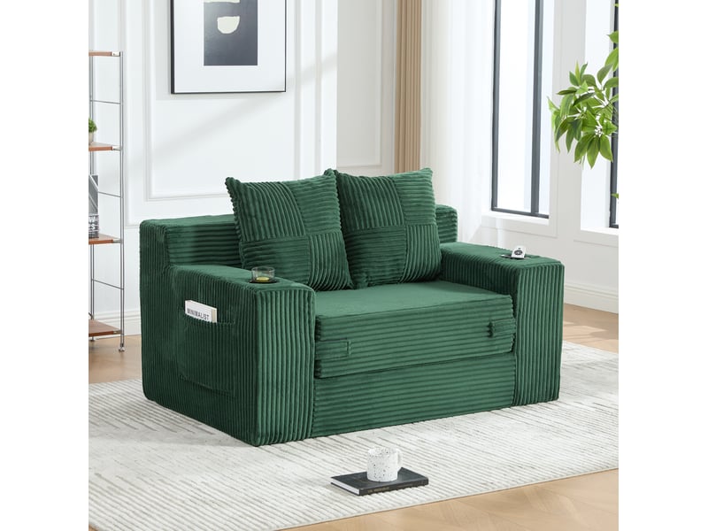  Canapé-lit 2 places 151x133x64 cm avec poches latérales vert émeraude sans matelas  - Conforama C