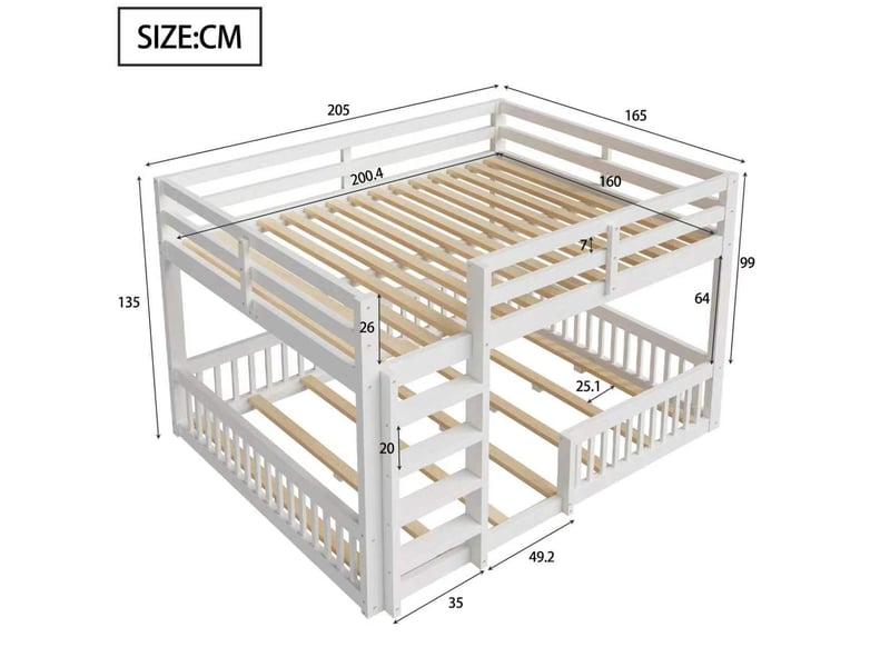  Lit à couchages superposés, 160 x 200 cm, barrières protectrices, chambre, bois et mdf, sans matelas, coloris blanc  - Conforama C