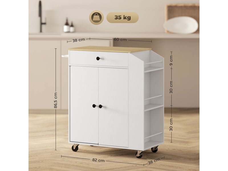  Îlot central cuisine mobile desserte cuisine avec tiroir étagère réglable placard à deux portes blanc 82 x 38 x 86,5 cm  - Conforama C