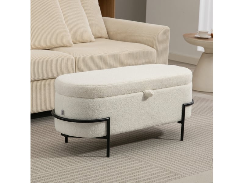  Banc de rangement tcqpz 114,5 x 40 x 48 cm coffre 69 l polyester blanc crème  - Conforama B