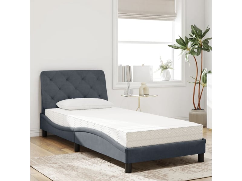 Lit simple- lit adulte - lit avec matelas gris foncé 80x200 cm velours - Conforama B