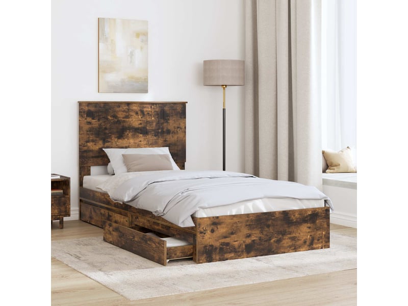  Lit simple- lit adulte -  lit de rangement chêne fumé 100 x 200 cm bois d'ingénierie  - Conforama B
