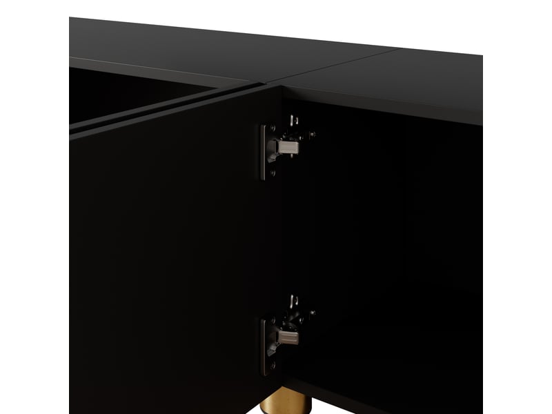Meuble tv noir 180 cm 4 portes avec relief arqué et pieds en métal - Conforama D