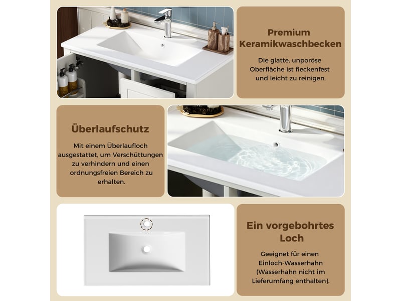  Meuble salle de bain sur pied 81 cm blanc laqué avec vasque céramique  - Conforama C
