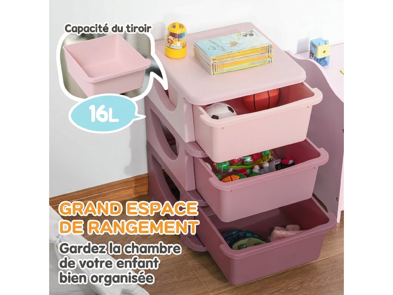 Organisateur de jouets pour enfants avec tiroirs à 3 niveaux, boîtes de rangement en plastique, rose, 37 x 37 x 56,5 cm  - Conforama A
