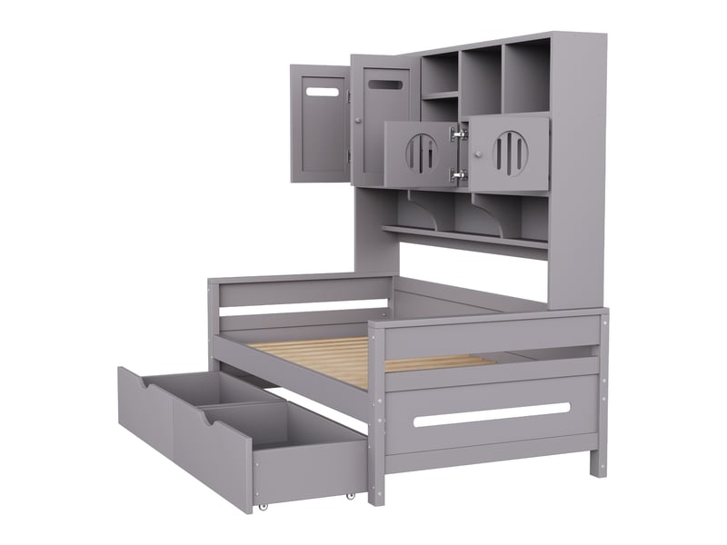  Lit banquette 90 × 200 cm 2 tiroirs en pin massif - gris C-CRAFTLINK - Conforama A