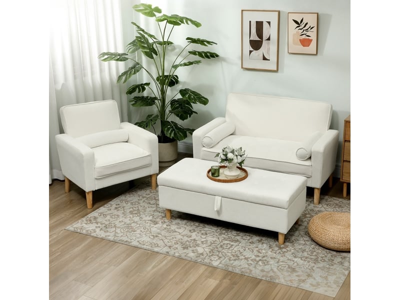  Canapé 2 places 130x74,5x82 cm fixe polyester blanc crème  - Conforama B