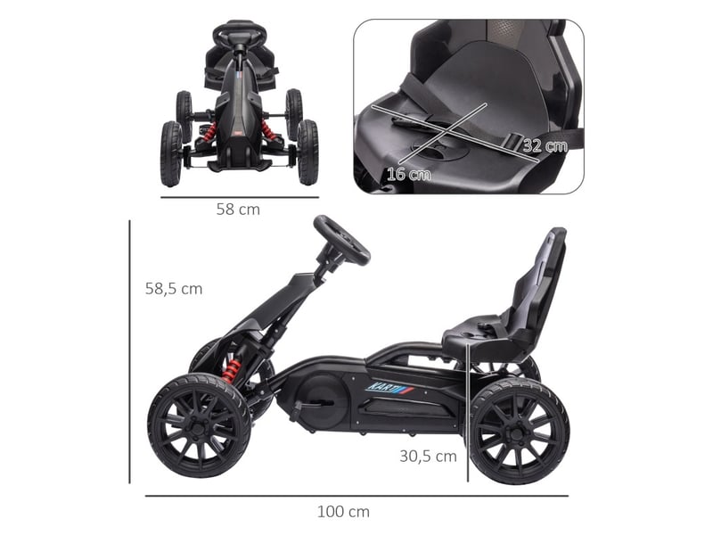  Kart à pédales enfant 100x58x58,5 cm siège réglable noir  - Conforama D