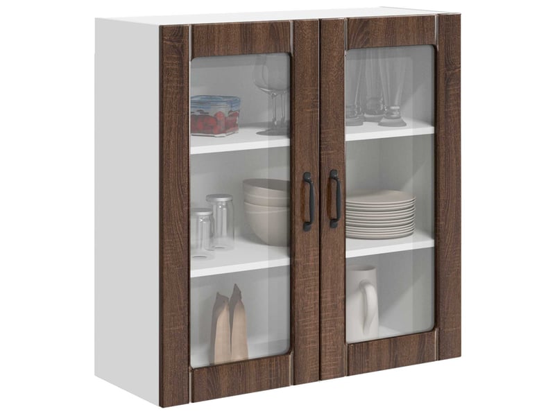 Meuble mural de cuisine, cabinet en verre mural chêne brun 80x31x80cm shl791 - Conforama C