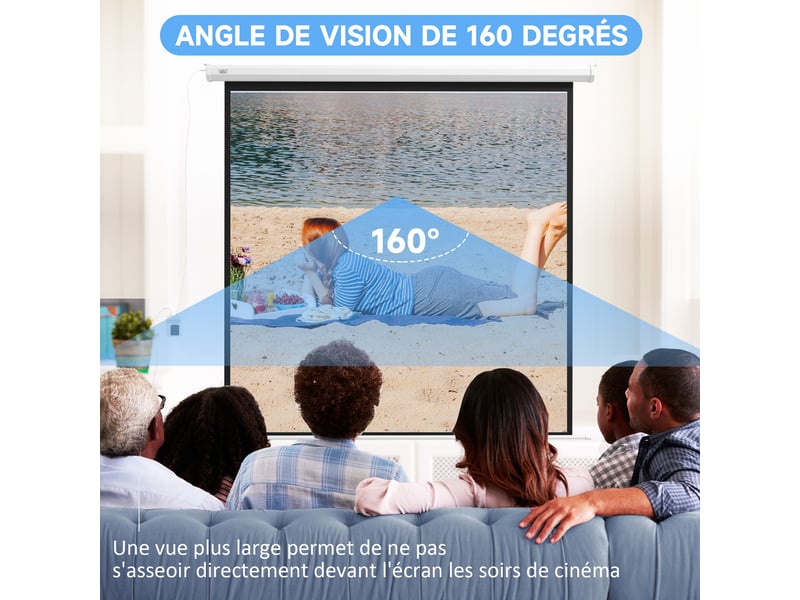  Écran de projection motorisé 96 pouces, 1:1 4k hd, 195l x 8l x 182h cm, fixation mural ou plafond avec télécommande  - Conforama E