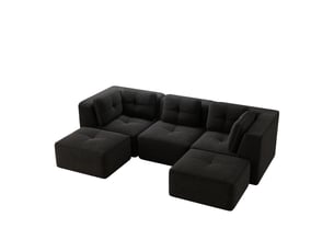 Canapé modulable, canapé 3 places – sans montage, en velours tricoté, sans cadre, assise profonde, noir