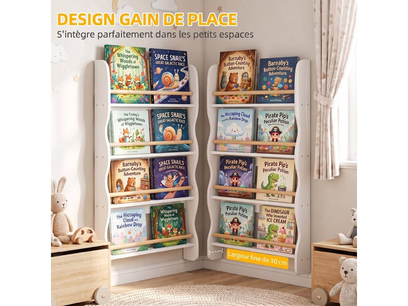  Bibliothèque murale pour enfant,rangement livre 4 niveaux, blanc  - Conforama E