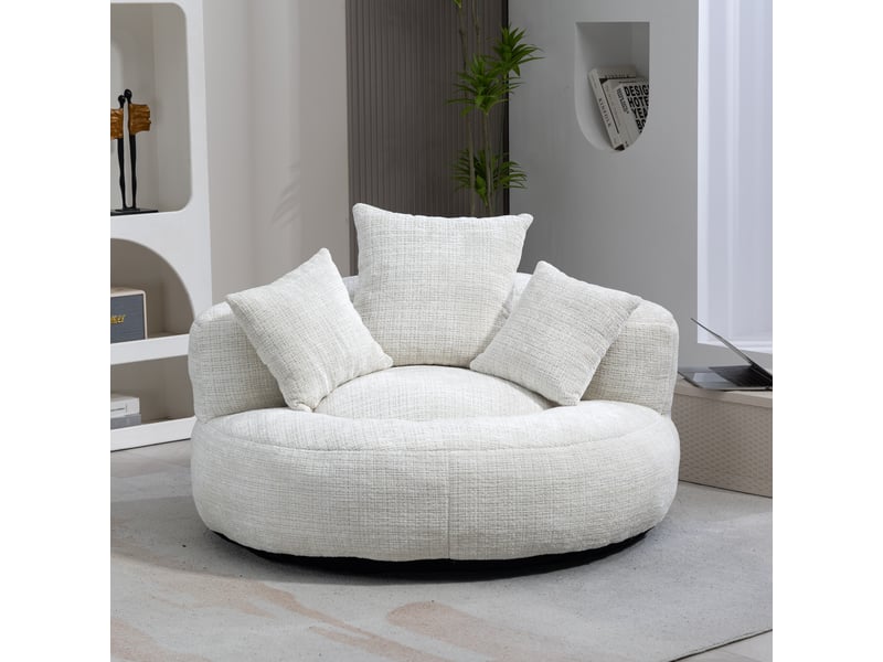  Fauteuil poire, tissu chenille, sans montage, avec accoudoirs, assise rembourrée, 108 × 108 × 52 cm, pour salon et chambre - beige C-DEGAYUN - Conforama B