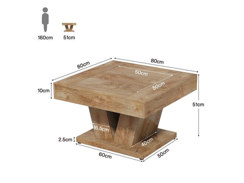 Tribesigns table basse carrée en bois naturel de 80 cm, idéale pour le salon ou comme table d'appoint pour cocktail ou thé.  - Conforama C