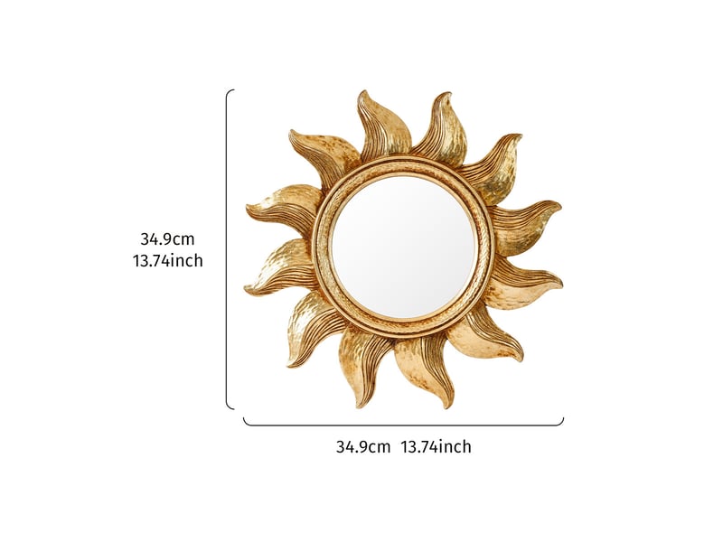  Miroir suspendu tournesol en résine dorée – miroir sculpté de style européen – décoration bohème pour salon ou bureau – 34,9 cm  - Conforama B