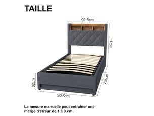 Lit coffre 140x190 cm <strong></strong> <strong></strong> coloris gris
