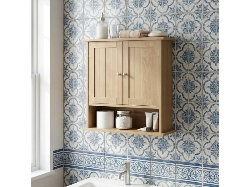  Armoire murale de salle de bains 55x20x60 cm effet chêne avec 2 portes  - Conforama D
