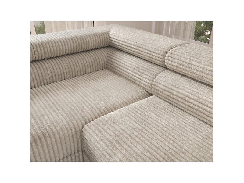  Canapé d'angle colesia convertible 5 places beige velours côtelé – gauche – 274x200cm  - Conforama D