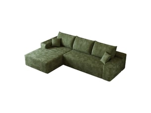 Canapé d'angle compressé réversible fixe <strong>KORFEE</strong> <strong></strong> 3 places Velours côtelé Vert