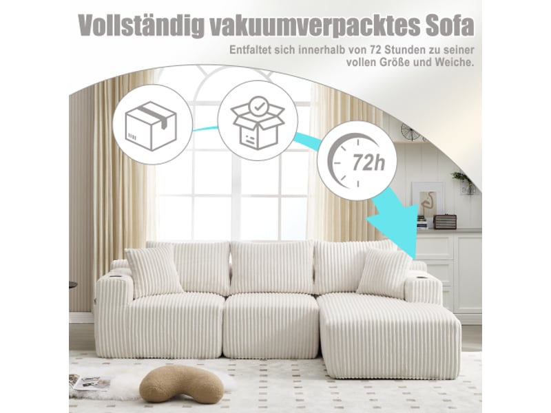 Canapé d'angle droit convertible 3 places tissu beige canapé d'angle beige - Conforama E