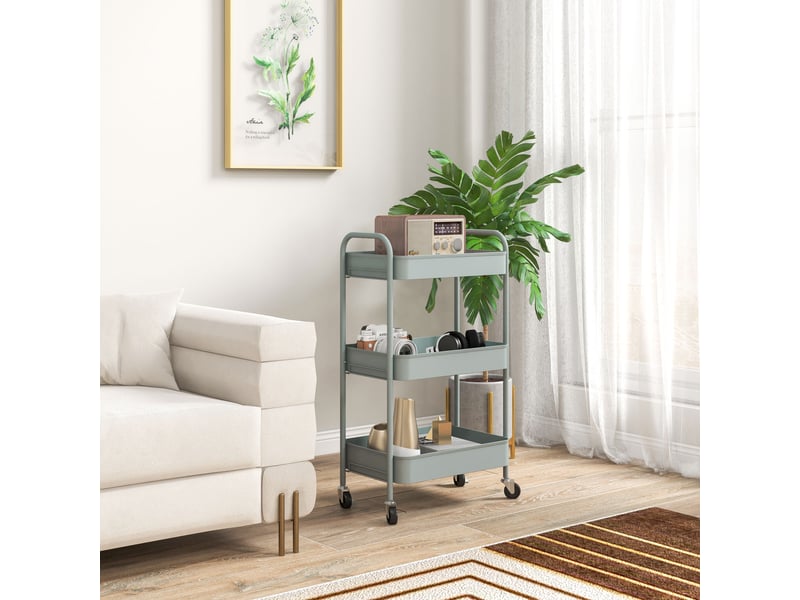  Desserte à 3 paniers avec structure en acier, idéale pour le salon, la chambre, le bureau et la cuisine. Dimensions : 45 x 30,6 x 79 cm, bleu clair  - Conforama C