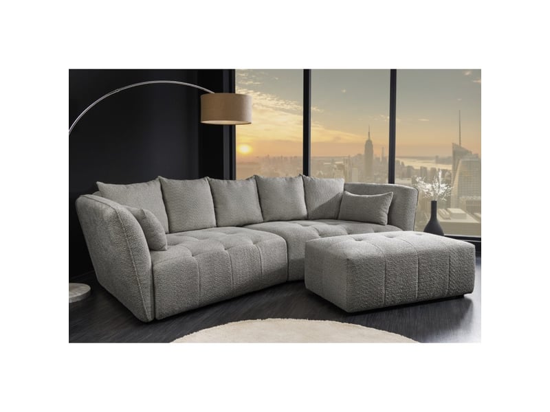  Canapé + pouf imperia gris capitonné – canapé modulable en tissu bouclette  - Conforama B