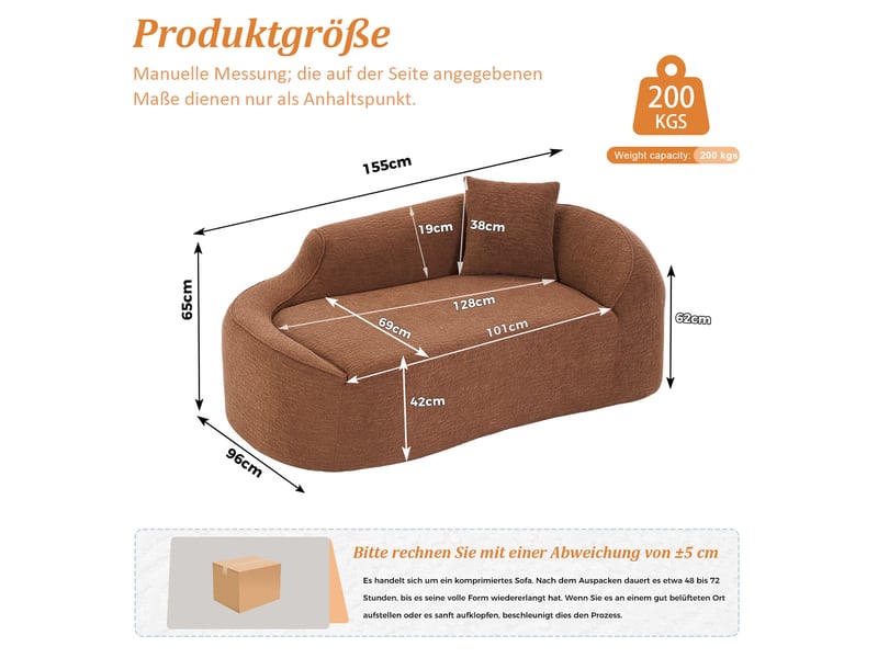  Méridienne 2 places 155x96 cm caramel en tissu chenille, canapé-lit avec coussin assorti pour intérieur  - Conforama C