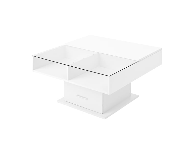  Table basse relevable avec tiroir, niche et led pour salon 78×78×45,559,5 cm blanc  - Conforama D