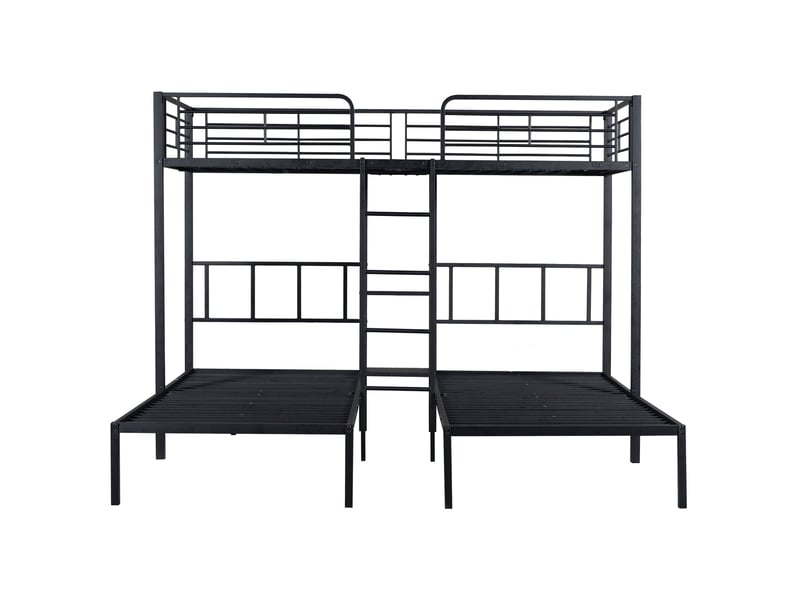  Lit superposé triple noir avec échelle et rangement, structure métallique  - Conforama A